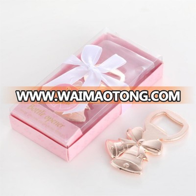 Wedding Favors or Baby Shower Gifts Elegant Pink Box Gold Jingle Bell Design Baby Bottle Opener