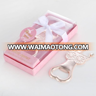 Wedding Favors or Baby Shower Gifts Elegant Pink Box Gold Baby Carriage Design Baby Bottle Opener