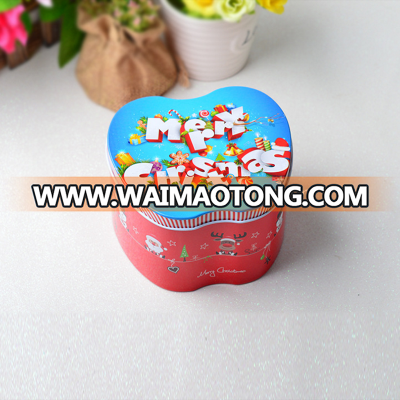 Merry Christmas Design Blue and Red Theme Apple Shape Tin Box